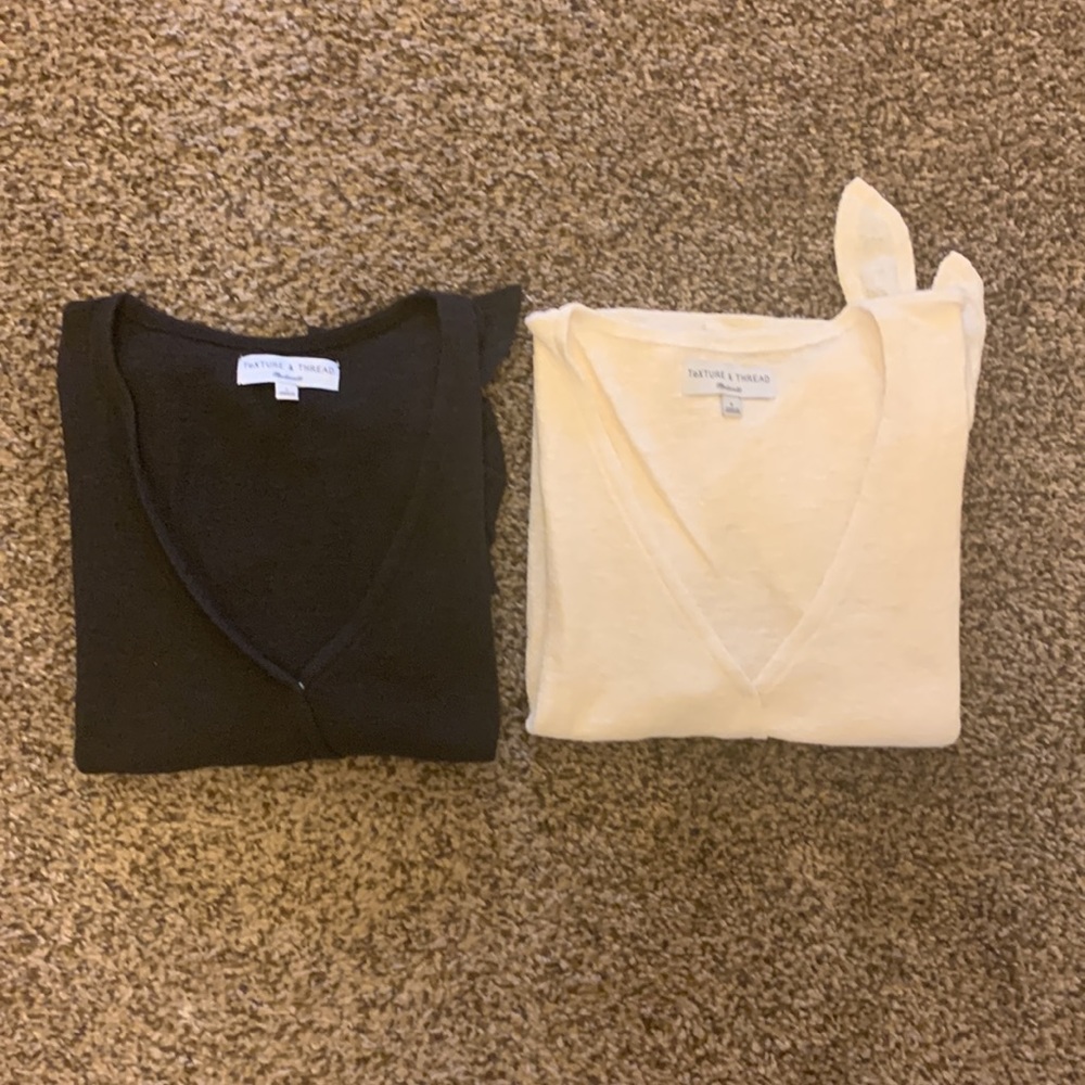 Lot of TWO Madewell (texture and thread) V-Neck tie tops. Size Small